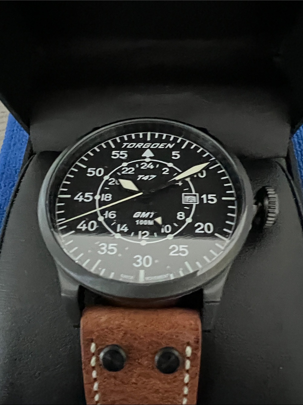 The Torgoen T47 Jumbo Black Sapphire GMT